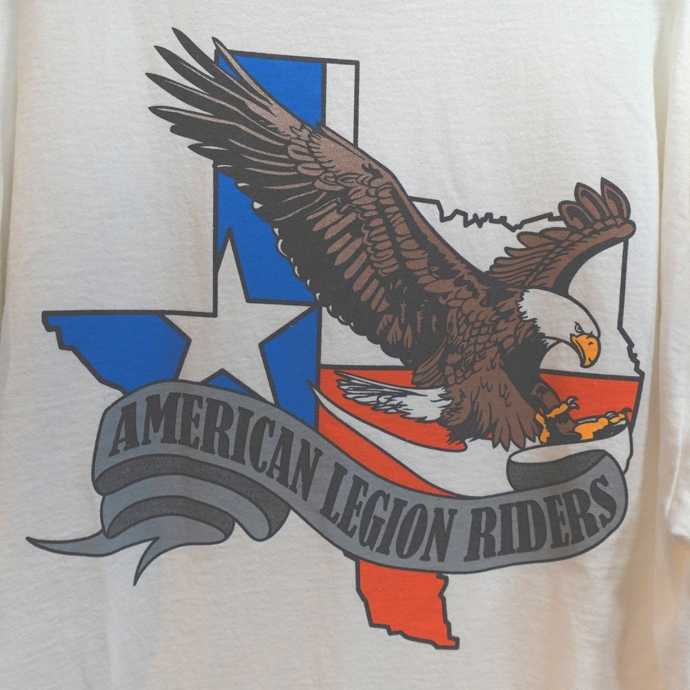 American Legion Riders Biker T-shirt 3XL Long-sleeve White Tee‎ Converse Texas